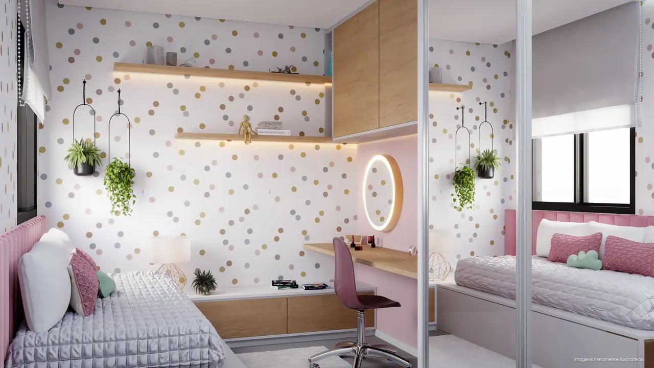 Dormitório infantil com escrivaninha e cama